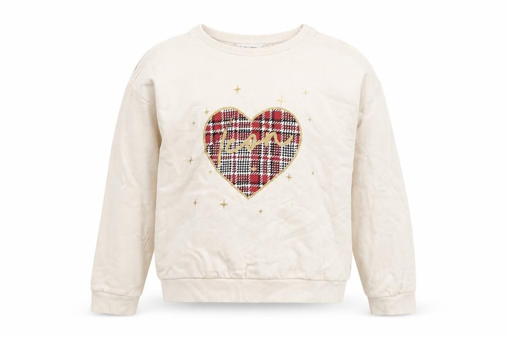 Front view of Pep&Co girls’ ivory cotton pullover hoodie, size 11-12, years