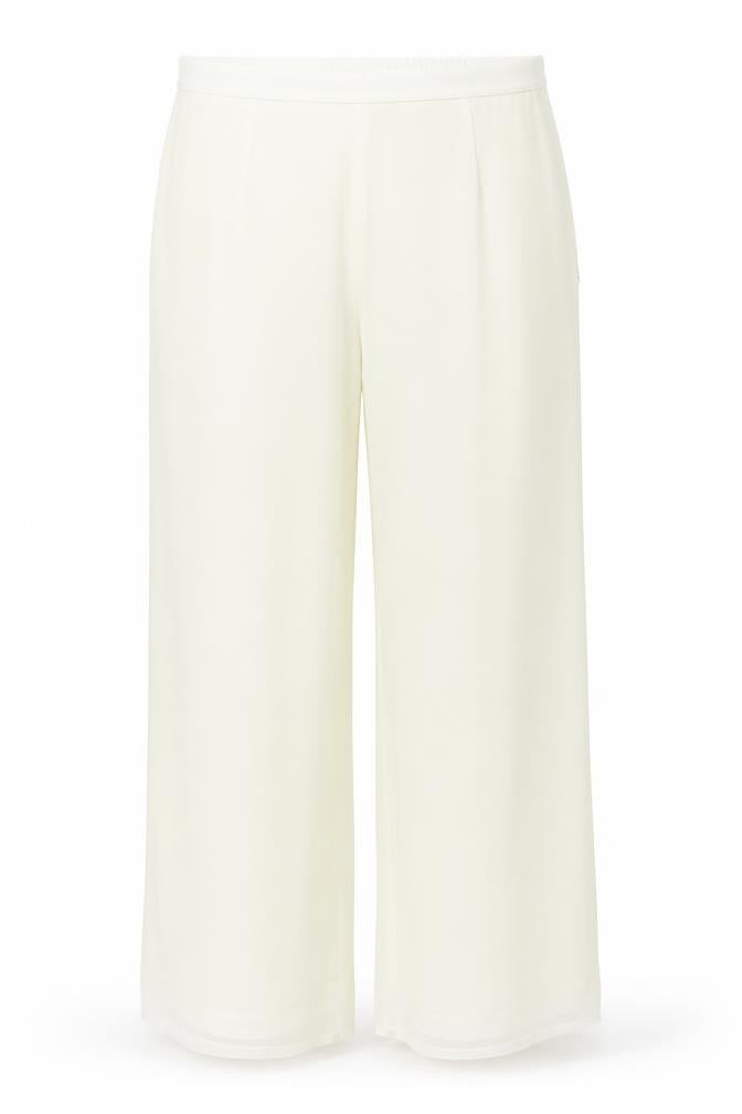 Front view of Kaleidoscope women’s ivory polyester trousers, size UK 16, 28-inch leg regular