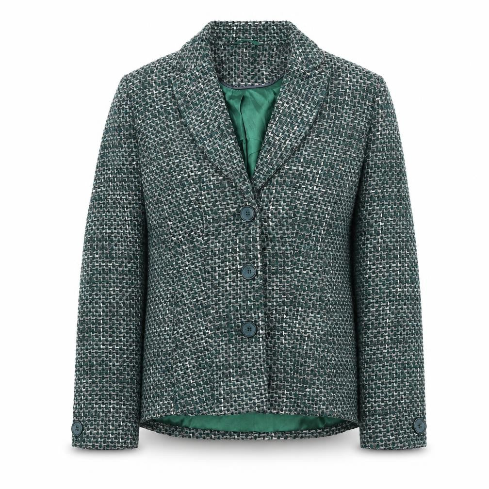 Front view of Berkertex women’s green jacket, size UK 12