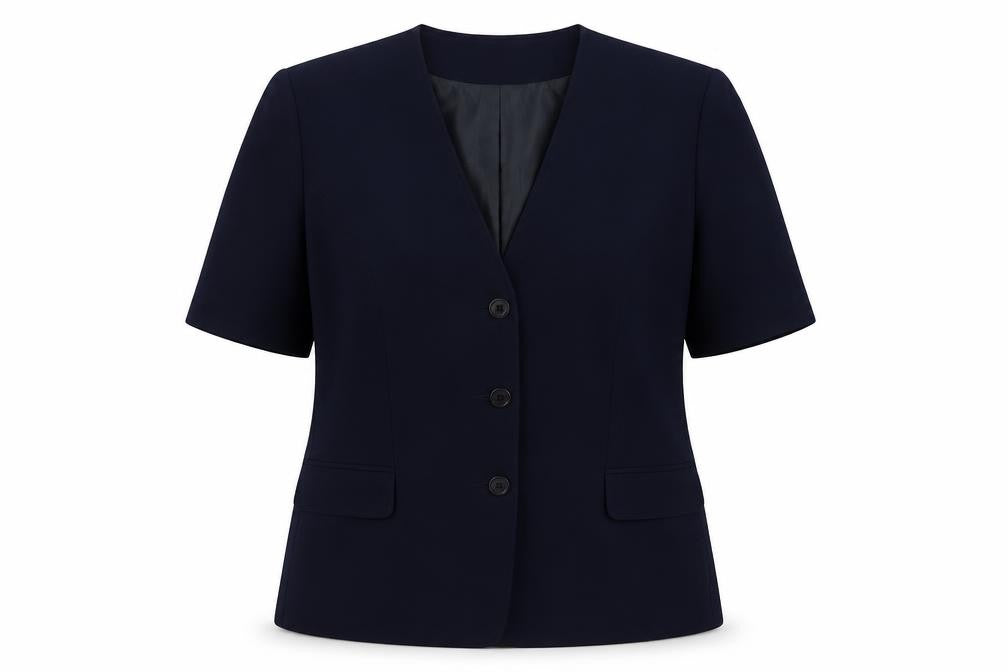 Front view of Debenhams women’s blue jacket blazer, size UK 14, button