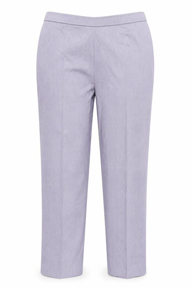 Front view of Marks & Spencer women’s blue polyester trousers, size UK 18, 28-inch leg regular zip