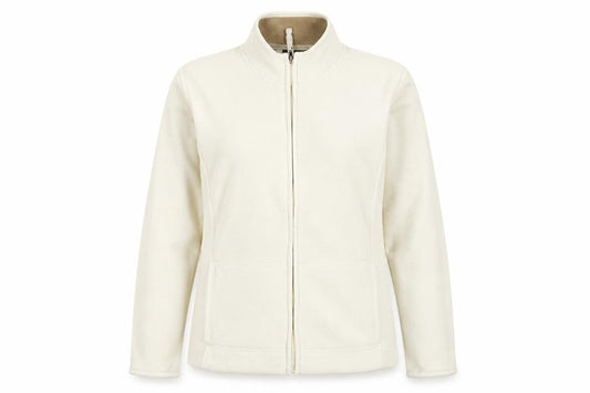 Front view of Kiabi women’s beige high neck polyester full zip jumper, size UK 12