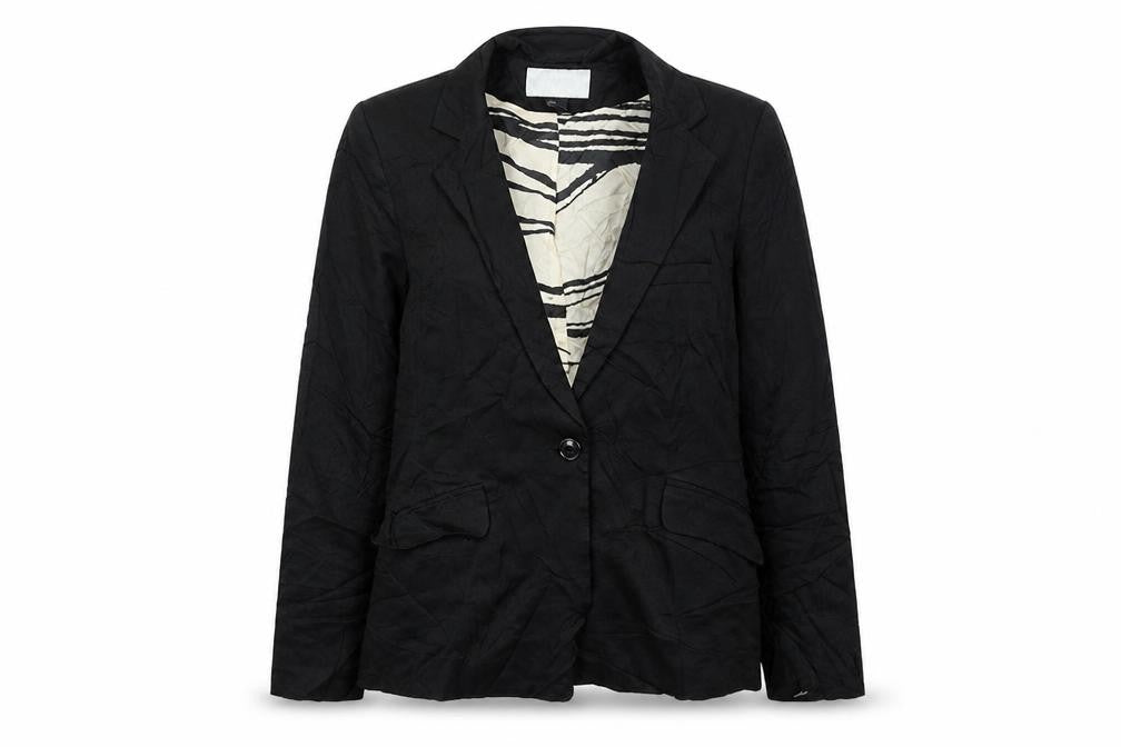 Front view of H&M women’s black jacket, size UK 10