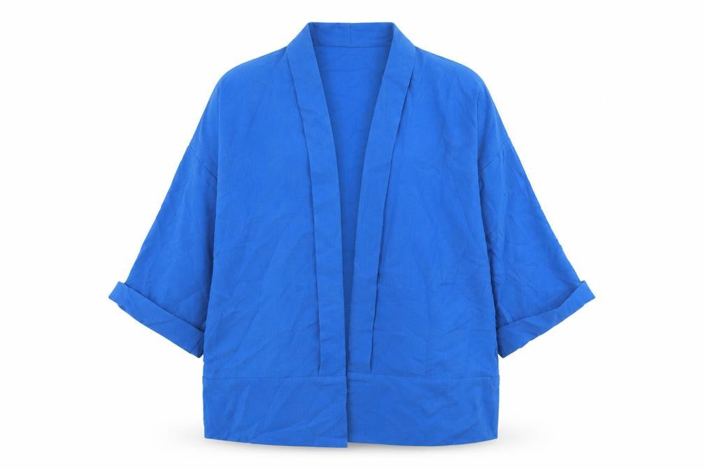 Front view of Nightingales women’s blue polyester basic blouse, size UK 10, collared