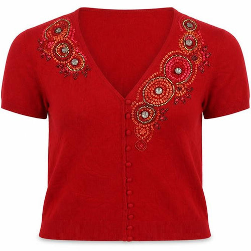 Linea Womens Red V-Neck Geometric Viscose Cardigan Jumper Size M
