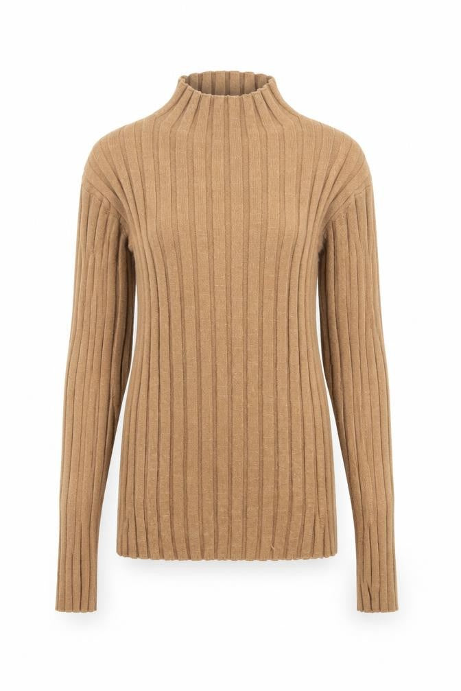 Front view of Topshop women’s brown high neck polyester jumper, size L