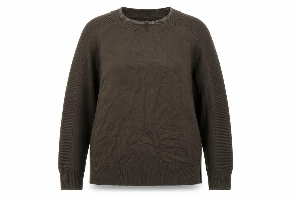 Front view of Marks & Spencer women’s green round neck viscose jumper, size UK 14