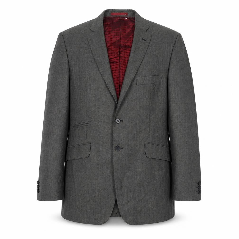 Front view of Burton men’s grey polyester jacket suit jacket, size 42