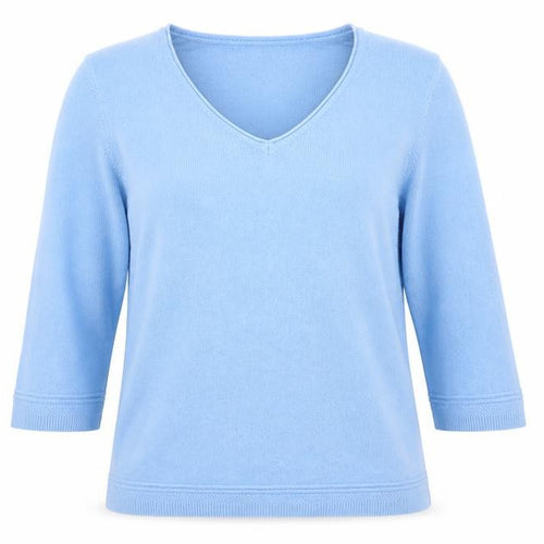First Avenue Womens Blue V-Neck Acrylic Pullover Jumper Size L