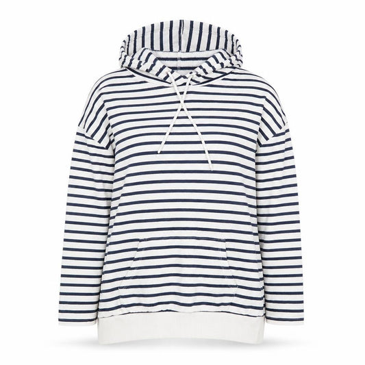 Front view of Papaya women’s ivory striped cotton pullover hoodie, size S, pullover