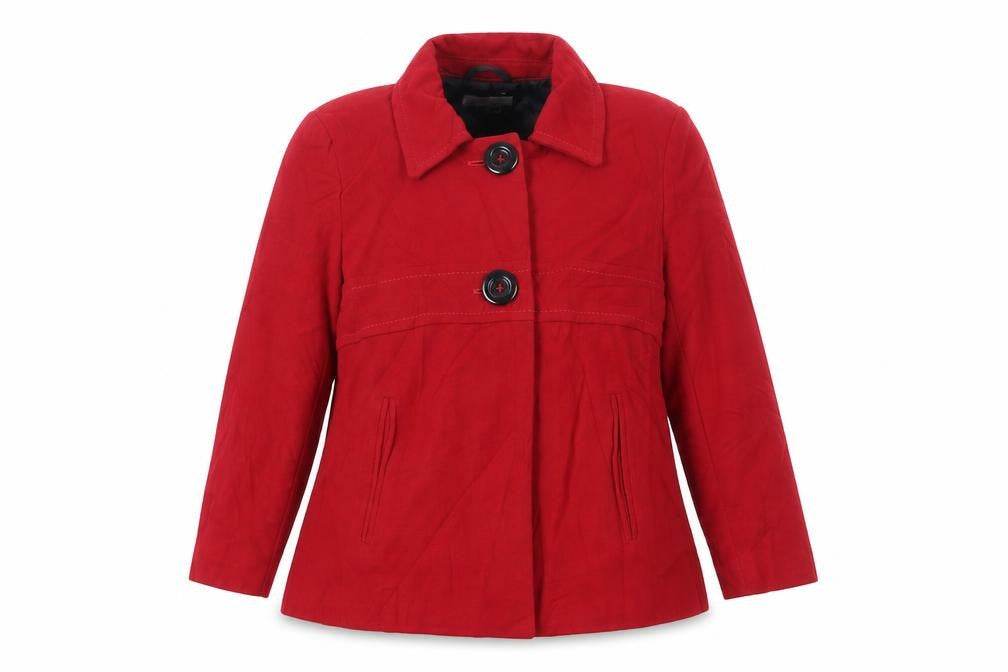 Front view of Marks & Spencer women’s red jacket, size UK 12, button