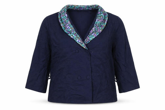 Front view of Debenhams women’s blue floral jacket blazer, size UK 18