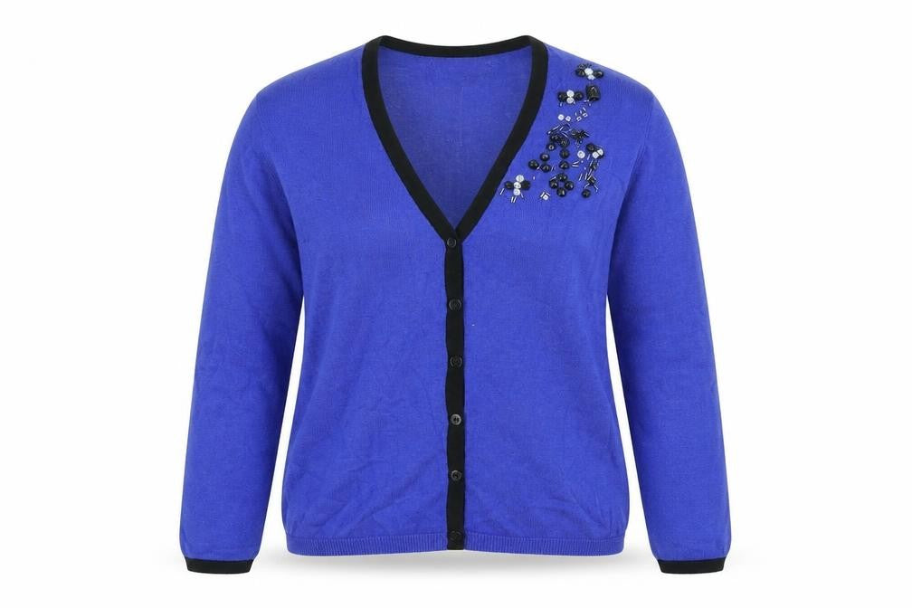 Alba Moda Womens Blue V-Neck Viscose Cardigan Jumper Size 12