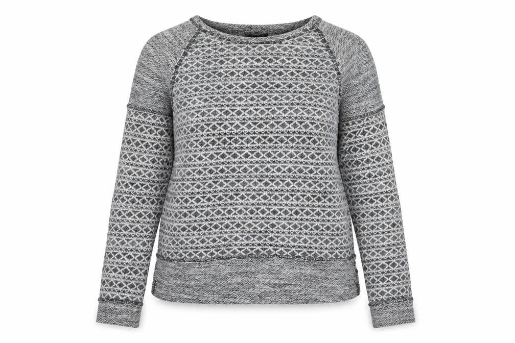 Front view of Forever 21 women’s grey round neck geometric polyester jumper, size M