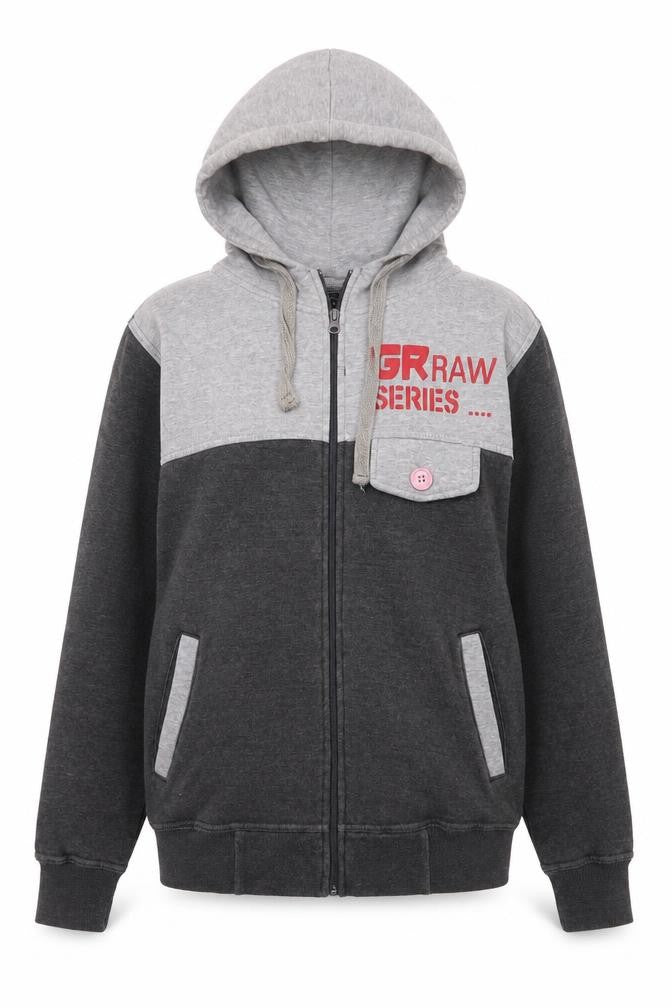 GR. Raw Womens Grey Cotton Full Zip Hoodie Size S