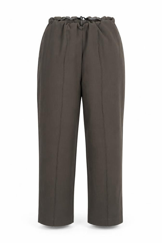 Front view of Mia Moda women’s green polyester trousers, size UK 14, 26-inch leg regular