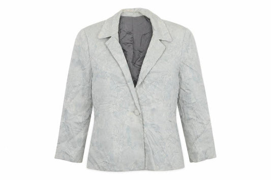 Front view of Grace women’s blue floral viscose jacket blazer, size UK 12