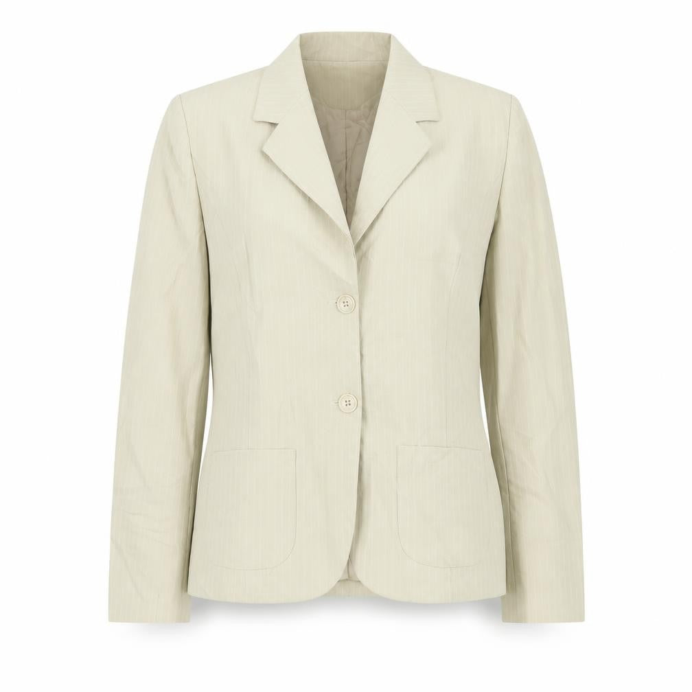 Front view of Vidro women’s beige jacket blazer, size UK 12, button