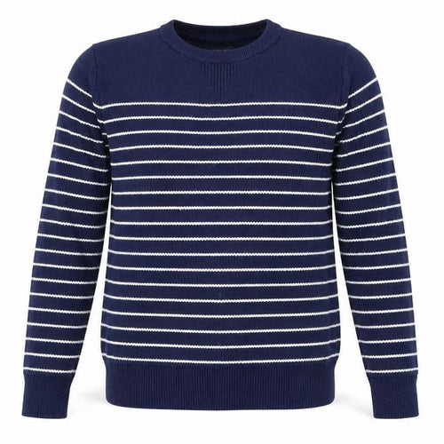 Good Threads Mens Blue Round Neck Striped Cotton Pullover Jumper Size S