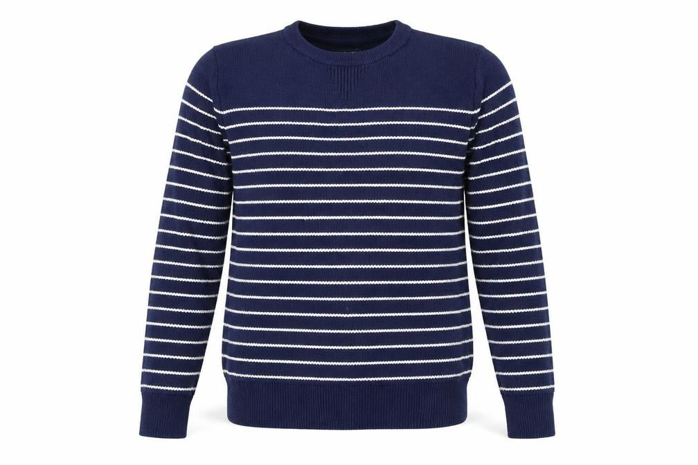 Good Threads Mens Blue Round Neck Striped Cotton Pullover Jumper Size S