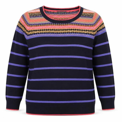 Marks and Spencer Womens Black Round Neck Striped Acrylic Pullover Jumper Size 14