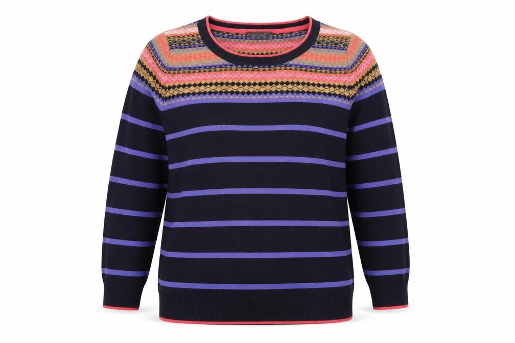 Marks and Spencer Womens Black Round Neck Striped Acrylic Pullover Jumper Size 14