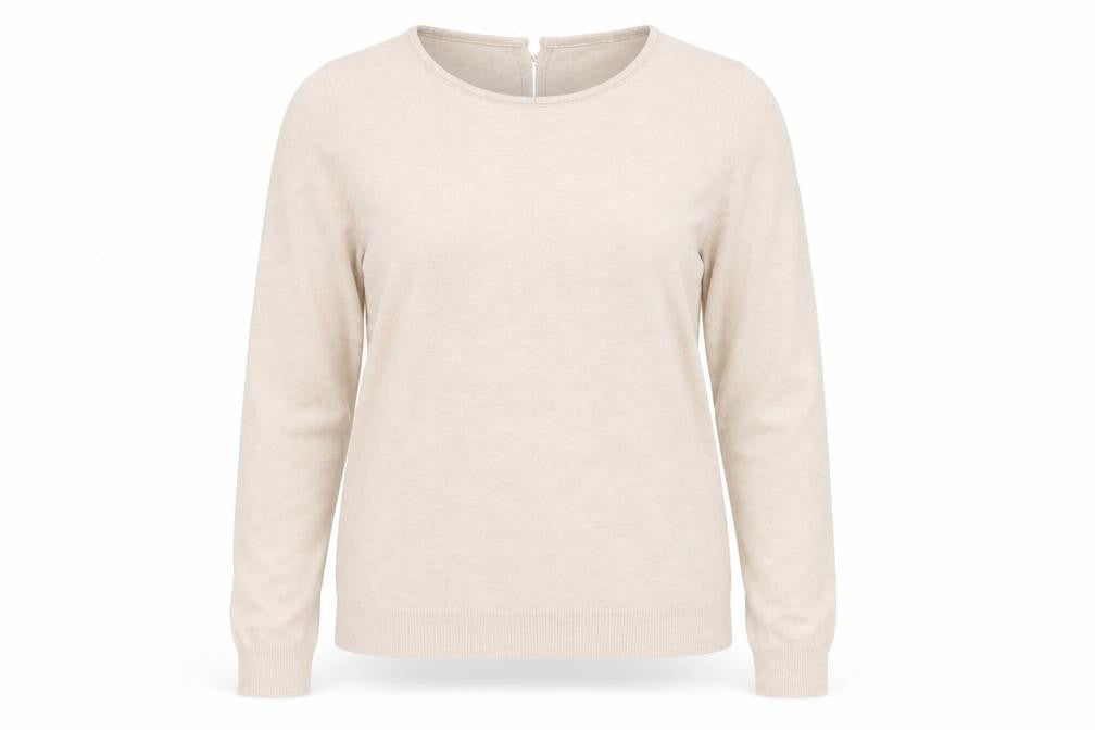 Front view of Grace & Mila women’s beige round neck nylon jumper, size L