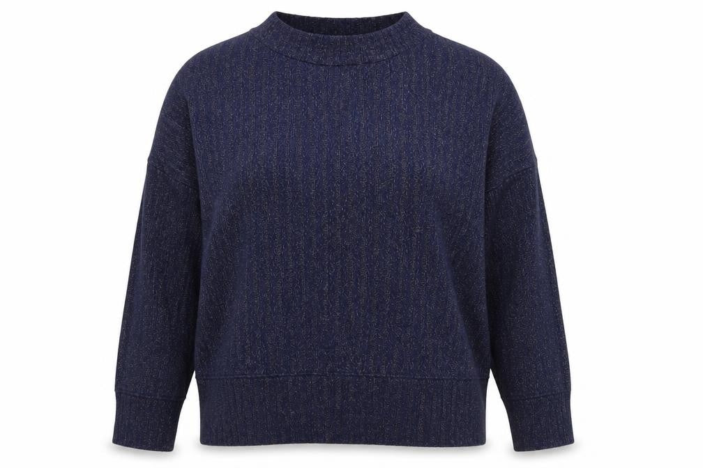 Front view of Marks & Spencer women’s blue viscose pullover sweatshirt, size UK 12, pullover