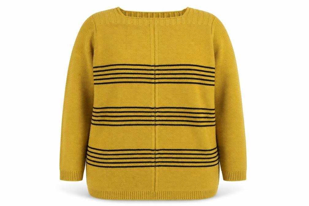 Preworn Womens Yellow Boat Neck Striped Acrylic Pullover Jumper Size L