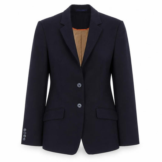 Front view of Brook Taverner women’s blue jacket blazer, size UK 10, button