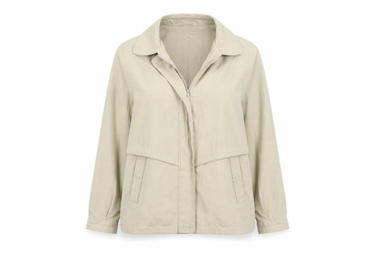 Front view of Berkertex women’s beige jacket, size UK 10, zip