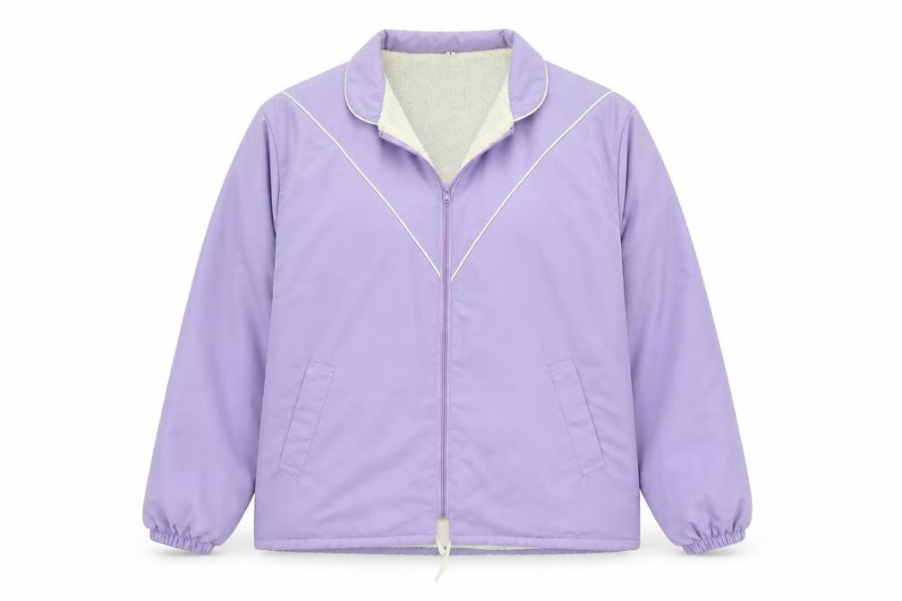 Front view of Preworn women’s purple jacket, size L, zip