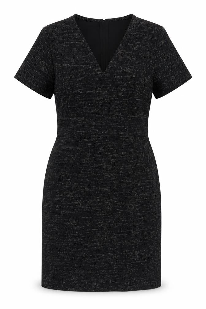 Front view of Tu women’s black polyester sheath, size UK 14, v-neck pullover