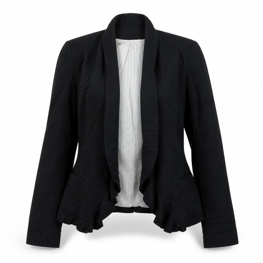 Front view of H&M women’s black jacket, size UK 6