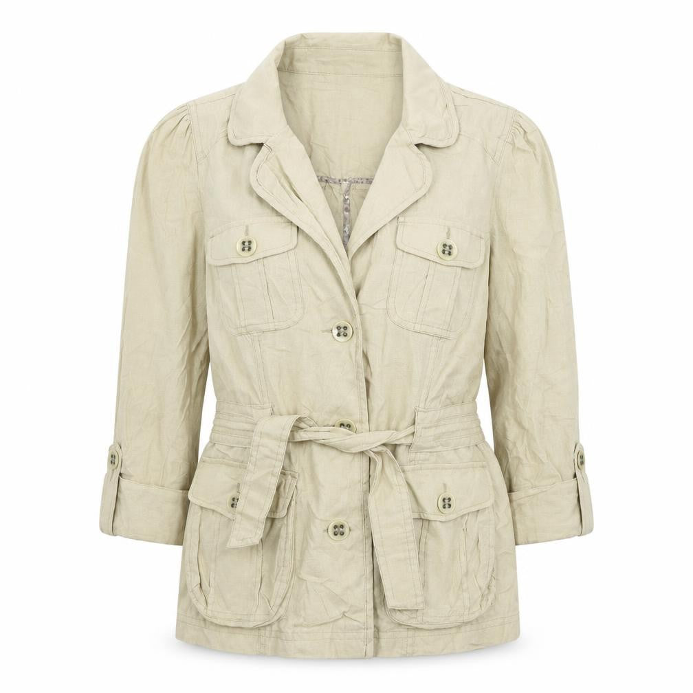 Front view of Marks & Spencer women’s beige jacket, size UK 12