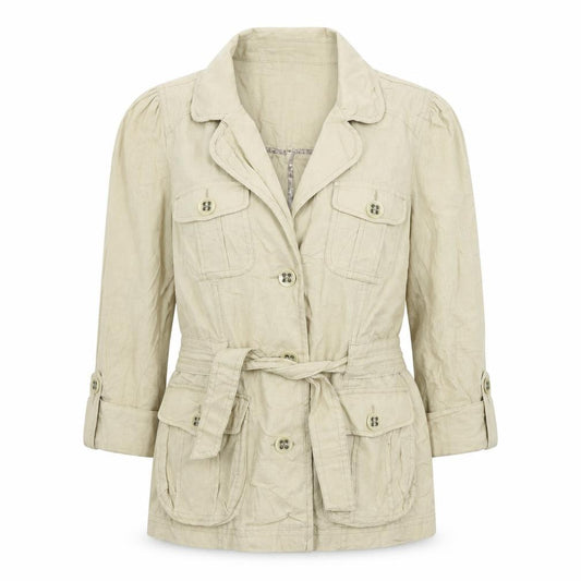 Front view of Marks & Spencer women’s beige jacket, size UK 12