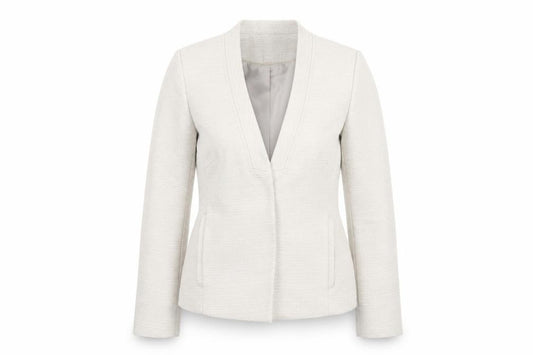 Front view of Bonmarché women’s beige jacket, size UK 10