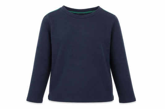 Front view of Marks & Spencer women’s blue striped cotton pullover sweatshirt, size UK 8, pullover