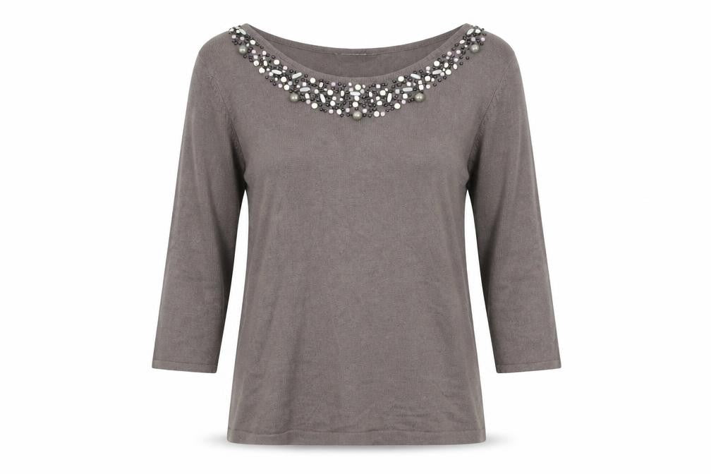 Front view of George women’s brown scoop neck acrylic jumper, size M