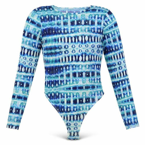 Skinny Dip Womens Blue Geometric Polyester Bodysuit One-Piece Size M Snap