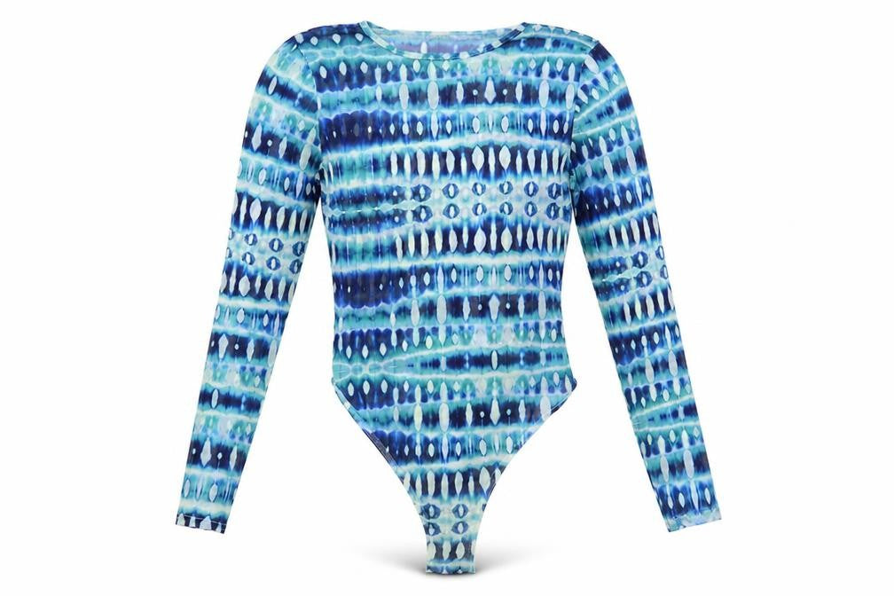 Skinny Dip Womens Blue Geometric Polyester Bodysuit One-Piece Size M Snap