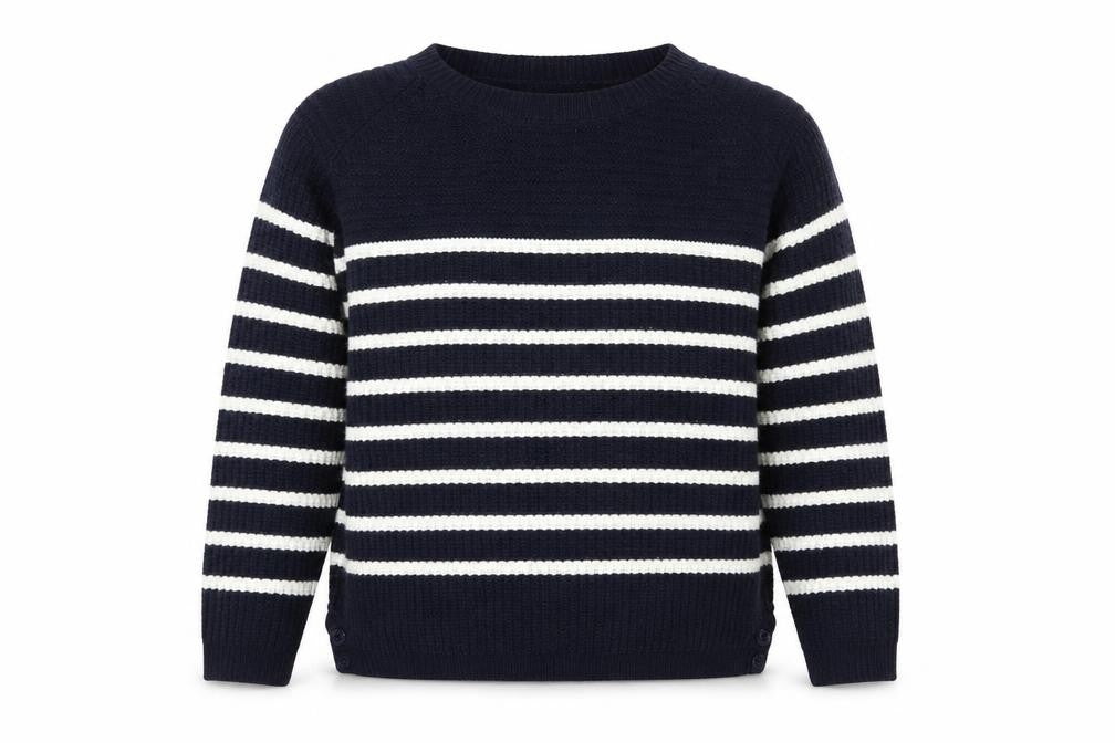 JCL Womens Blue Crew Neck Striped Acrylic Pullover Jumper Size M
