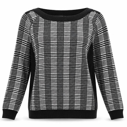 Betty Jackson Black Womens Black Round Neck Plaid Acrylic Pullover Jumper Size 8