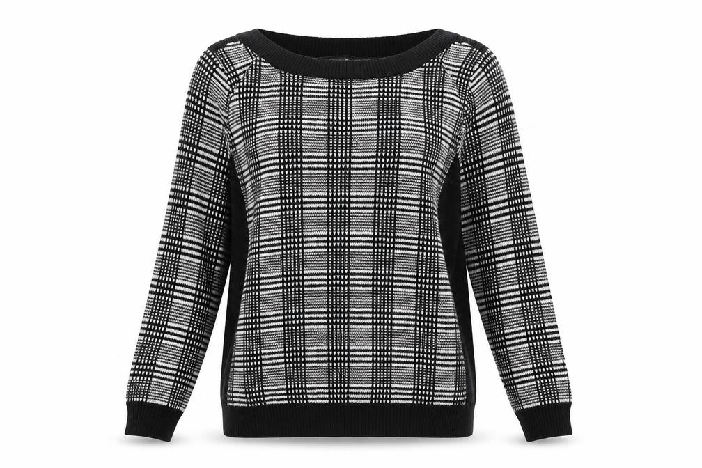 Betty Jackson Black Womens Black Round Neck Plaid Acrylic Pullover Jumper Size 8