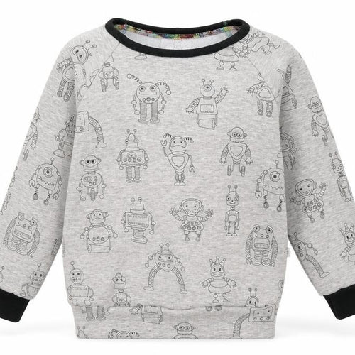 born wild Boys Grey Geometric Cotton Pullover Sweatshirt Size 4 Years - Robots