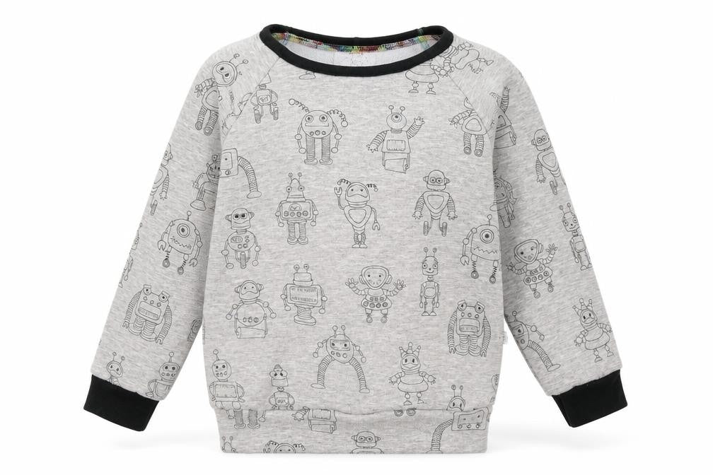 born wild Boys Grey Geometric Cotton Pullover Sweatshirt Size 4 Years - Robots