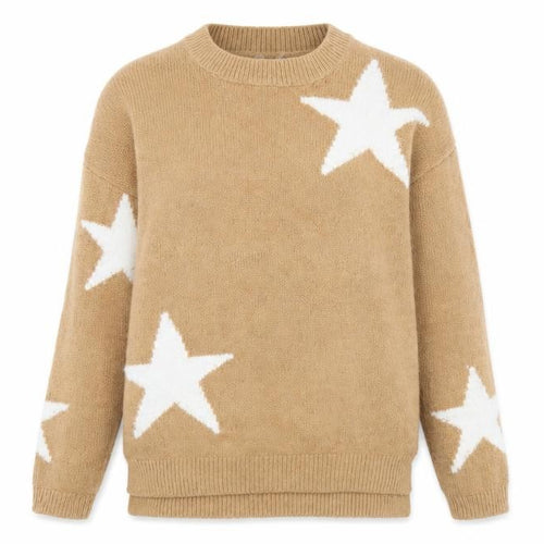 Capsule Womens Beige Round Neck Geometric Acrylic Pullover Jumper Size 8 - Stars