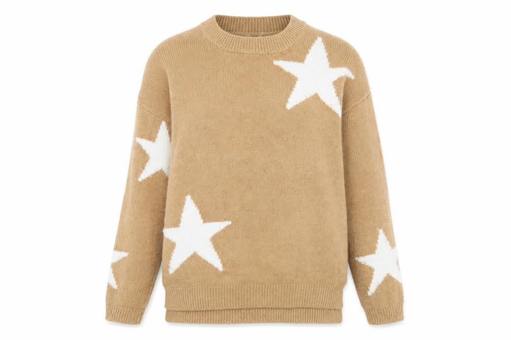 Capsule Womens Beige Round Neck Geometric Acrylic Pullover Jumper Size 8 - Stars