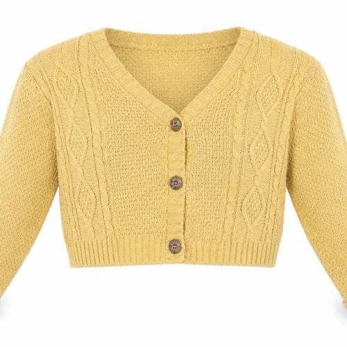 Rebellious Womens Yellow V-Neck Acrylic Cardigan Jumper Size S