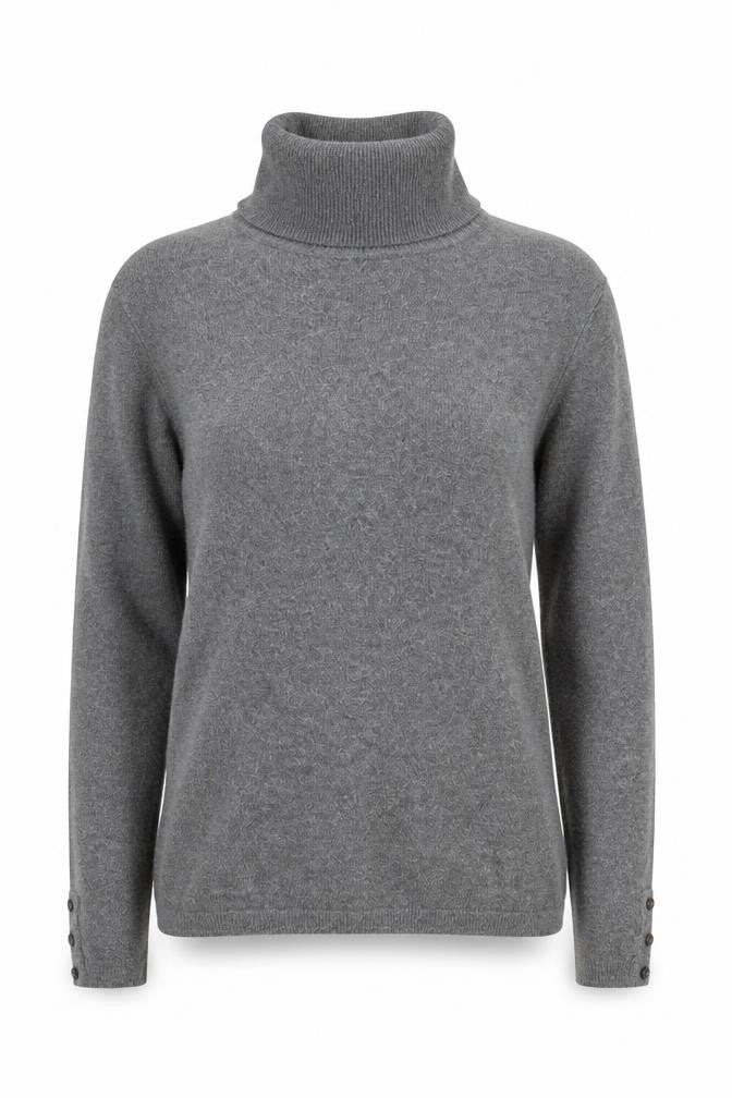 Front view of South women’s grey roll neck viscose jumper, size UK 10